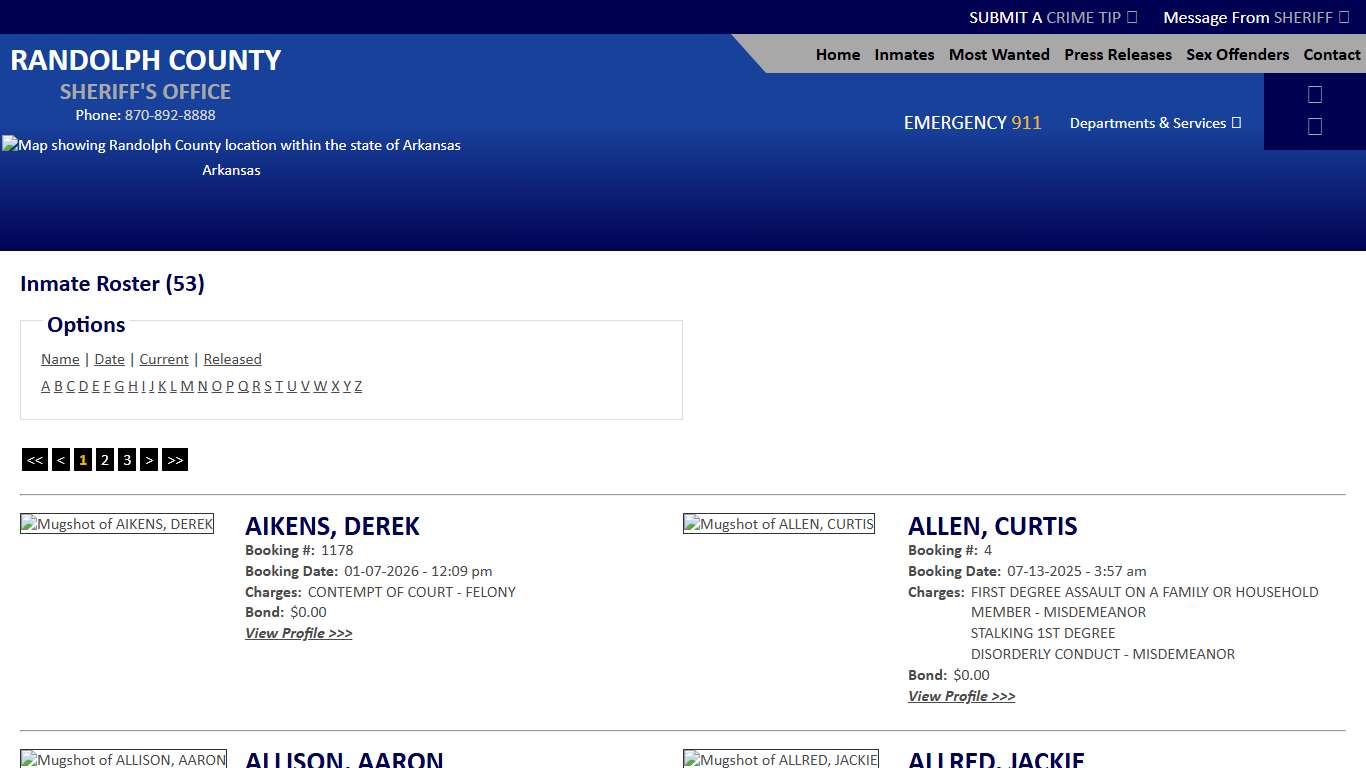 Inmate Roster - Current Inmates - Randolph County Sheriff AR